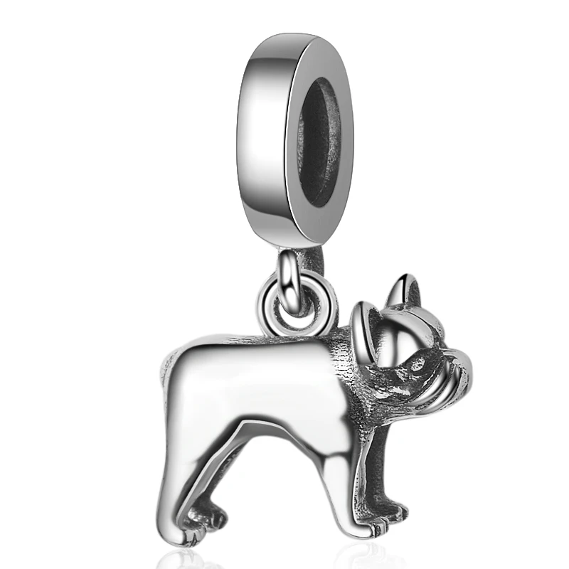 

Hot Sale Authentic 100% 925 Sterling Silver Doggy Dog Charm Bulldog Beads fit pandora Bracelet diy fine Jewelry free shipping