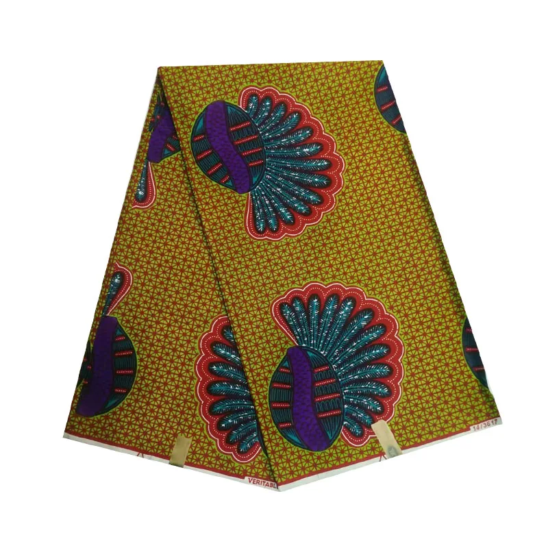 Хлопок 6 ярдов воск настоящий голландский блок для африканских женщин напечатанный в ткани 6 ярдов/шт высокого качества V-L 405 - Цвет: Цвет: желтый