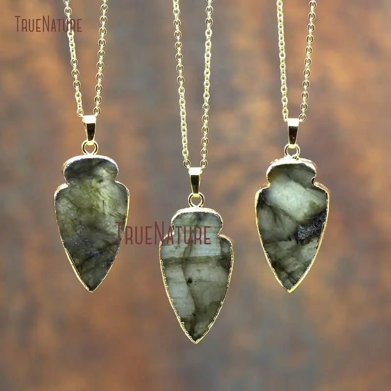 20171019-NM8019- Labradorite Necklace Gold Plating  Arrowhead Necklace-18inch-11.08g