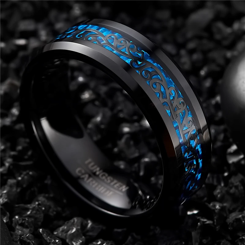 BONLAVIE обручальные кольца для мужчин кольцо черная лоза голубое углеродное волокно кольца из вольфрамовой стали мужские ювелирные изделия Anillos аксессуары