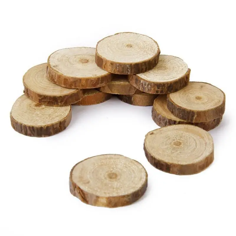 30pcs 1-3CM Round Rustic Woods Slices Unfinished Wood, Great for Weddings Centerpieces, Crafts