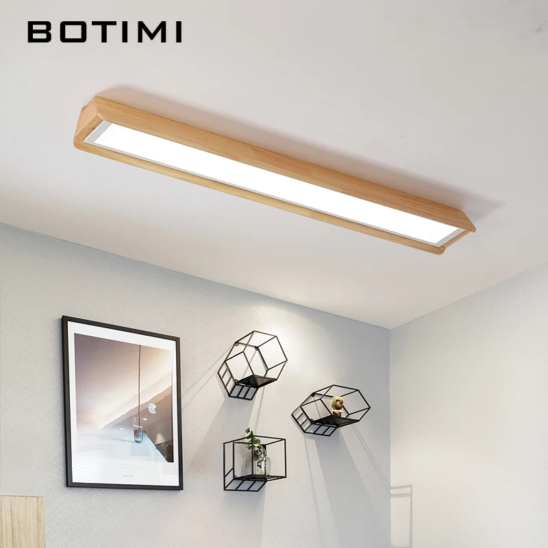 BOTIMI современные светодиодные потолочные лампы с деревянным абажуром для гостиной прямоугольная деревянная поверхность монтируемая для спальни осветительная арматура