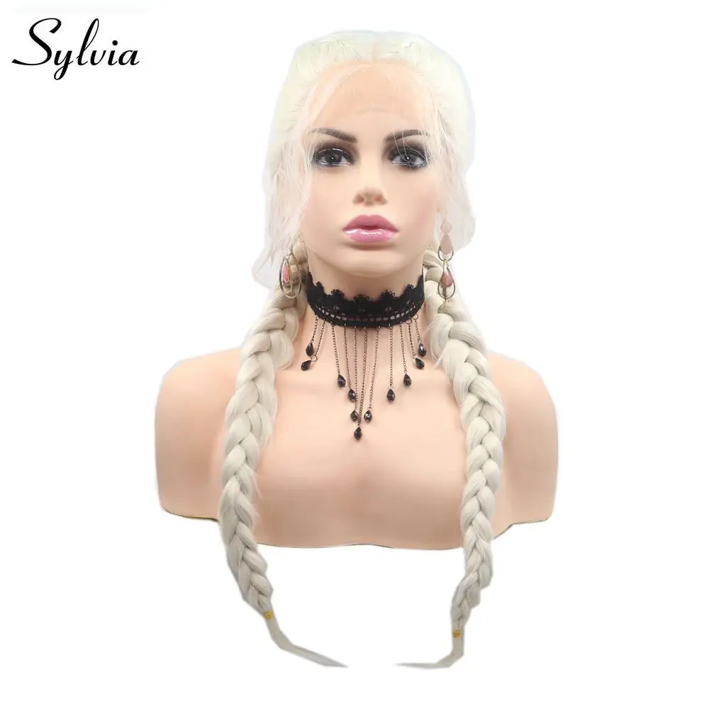 Sylvia двойной плетеный парик платиновый блондин Синтетические волосы на кружеве парик с Babyhair пепельный блондин твист косы синтетический