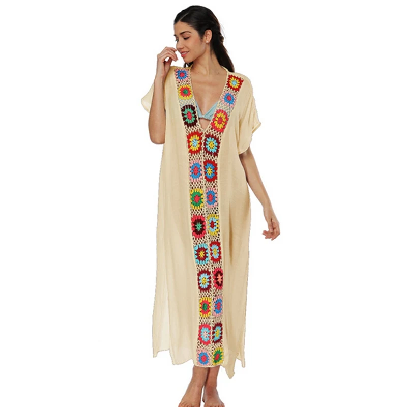 Женщины; Лето; в стиле бохо крючком Макси платье свободные Коктейльные Вечерние пляжные платья Сарафан