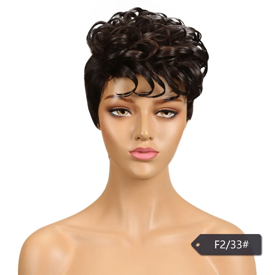 Гладкие бразильские романтические переплетенные человеческие волосы парики Remy не кружевные передние человеческие волосы парики для черных женщин - Цвет волос: F2/33