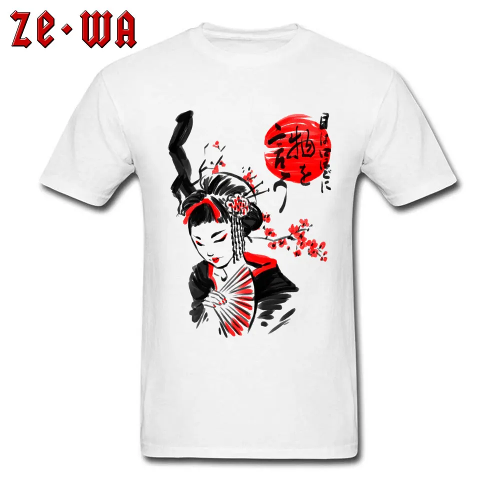 Round Collar Geisha 100% Cotton Men's T-shirts Normal Short Sleeve Tops & Tees New Coming Funny Tops T Shirt Wholesale Geisha white