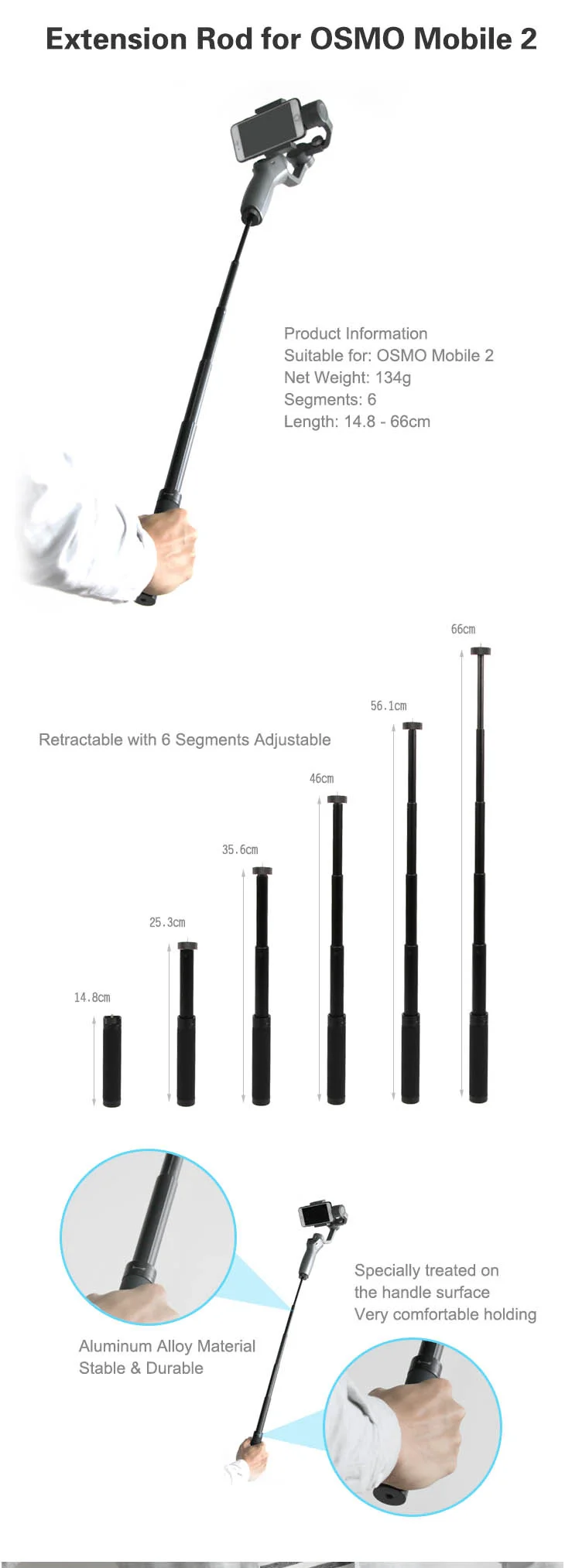 Удлинительная палка для DJI OSMO Mobile 2 Moza MINI S Zhiyun Smooth 4 Q ручной смартфон Gimbal аксессуары
