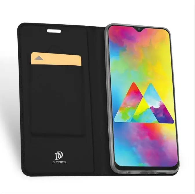 Чехол для samsung Galaxy M20, роскошный чехол-книжка из искусственной кожи, противоударный чехол-подставка для samsung M20, чехлы для телефонов - Цвет: Black
