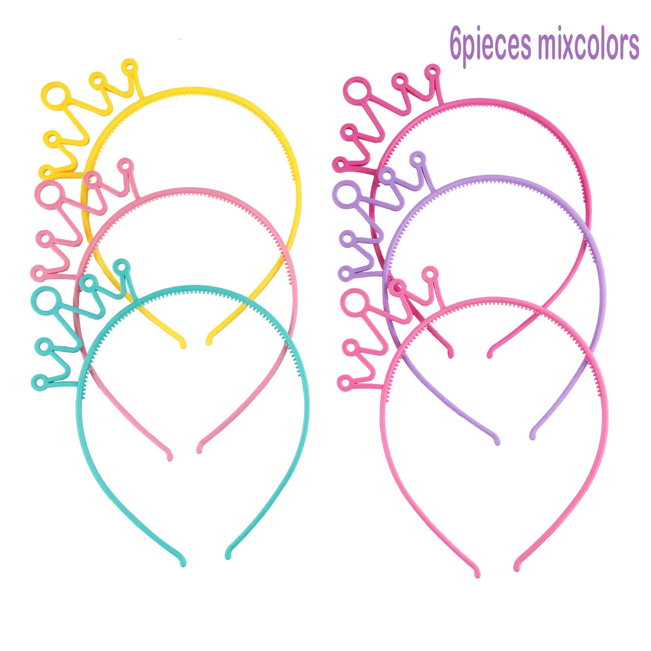 7 шт., милая пластиковая повязка на голову с кошачьими ушками, яркие цвета, единорог, корона, повязки на голову, для девочек, для детской вечеринки, для ежедневного украшения, аксессуары для волос - Цвет: 6pcs mixcolor crown
