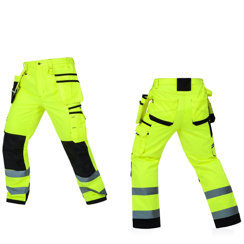 Reflective Men Working Pants High visibility Fluorescent Yellow Multi