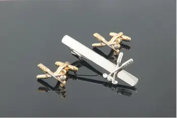 

WholeSale 10sets/lot Golf Ball Club Cufflink Tie Clip sets Brass Copper High Quality Sports Cuff Links Tieclips Father Day Gift