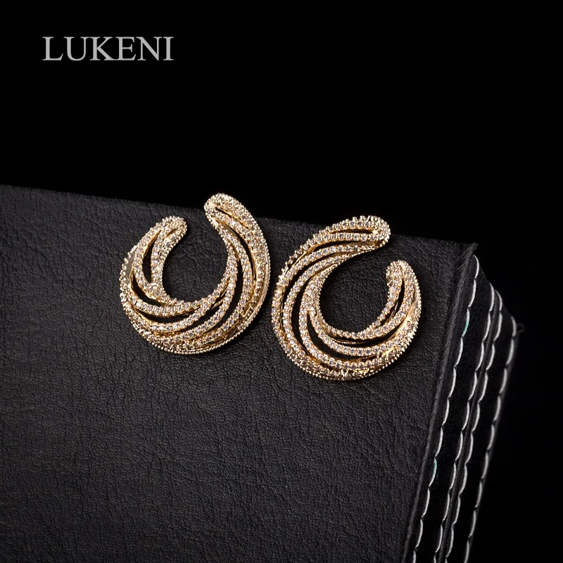 

LUKENI Personality Gold/White Color Cubic Zircon Hollow Multi-layer Spiral Atmospheric Earrings For Women Party Jewelry