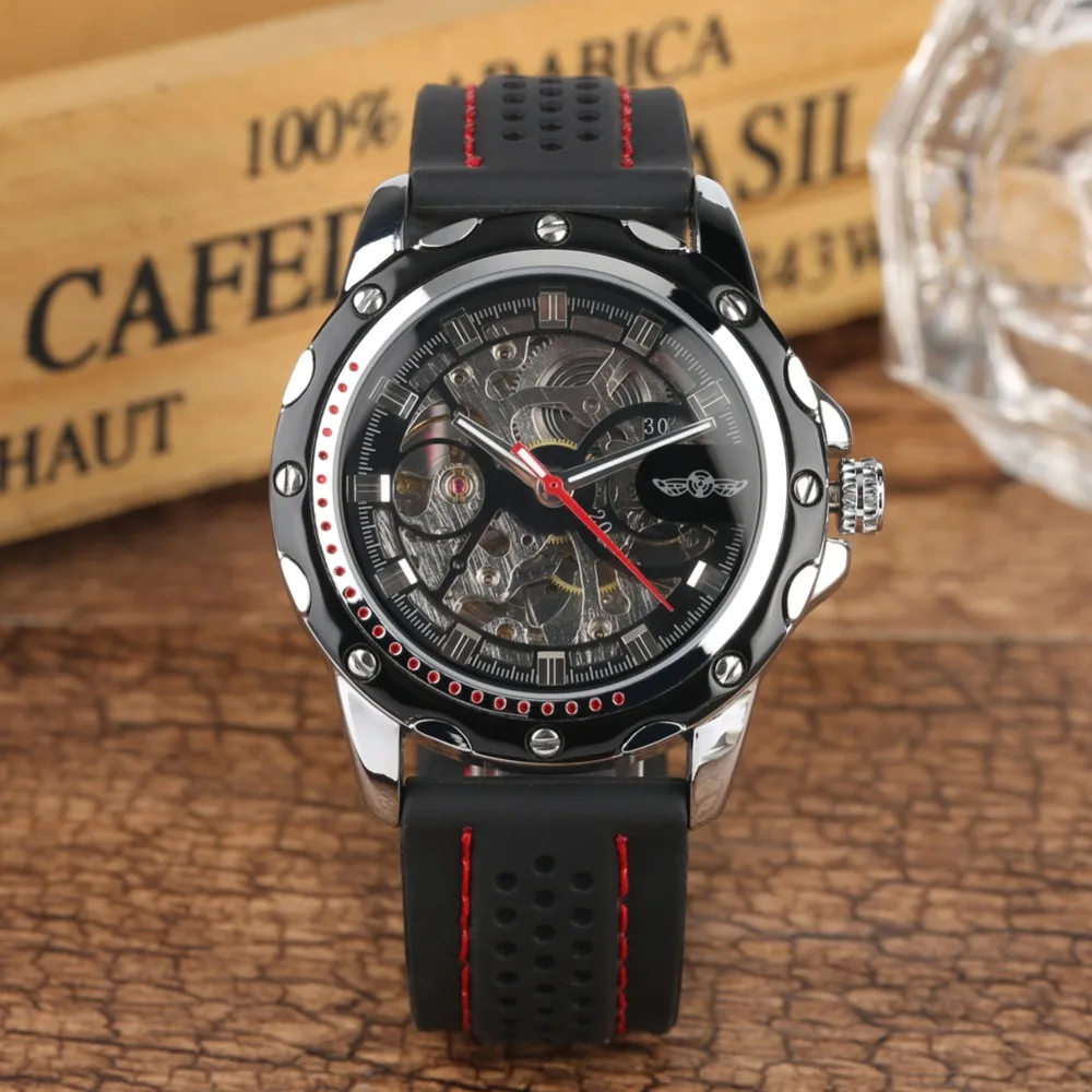 

Men Watch Top Brand Luxury Mechanical Watch Automatic Self-Wind Silicone Watchband Skeleton Tevise Clock Male relojes hombre