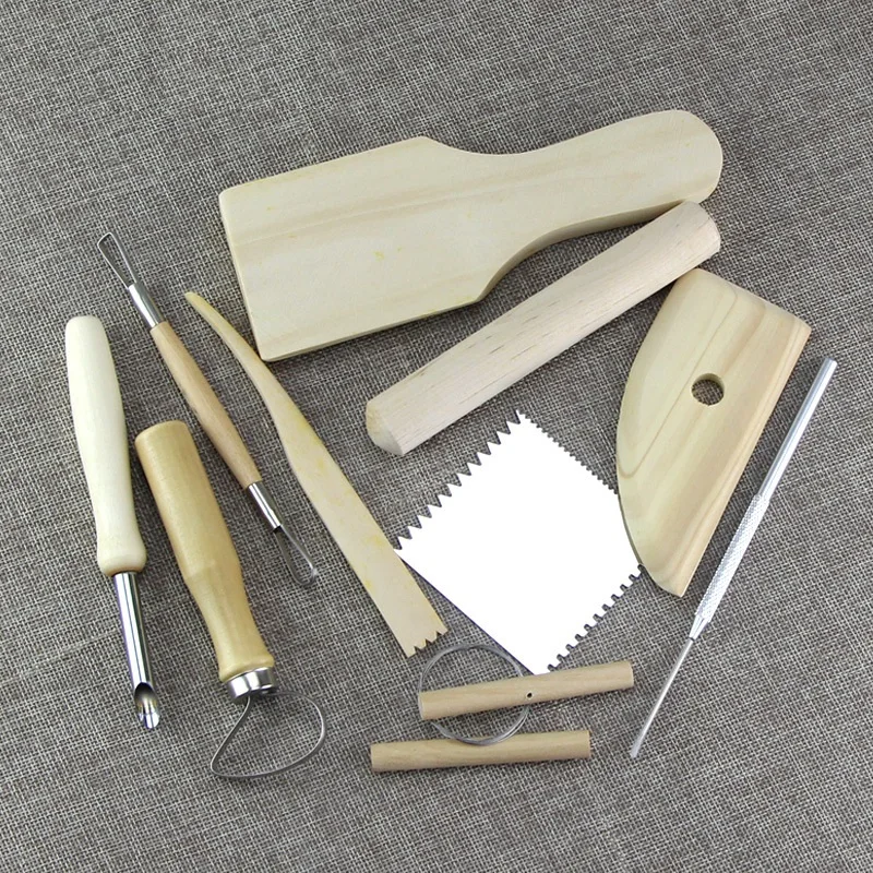 

10Pcs/Set Wood+Stell Ceramic Tools Ceramic Clay Utility Knife Clay Board Puncher Clay Stick Cut Mud Rope DIY Art