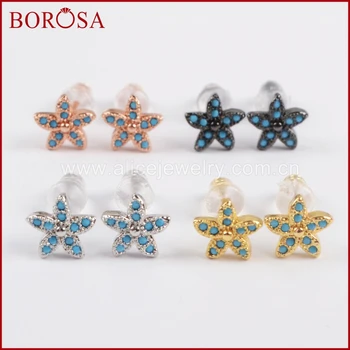 

BOROSA New Collection Druzy Stud Earrings for Girls,Mix Color CZ Micro Pave Blue Zircons Stone Tiny Flower Earrings WX706