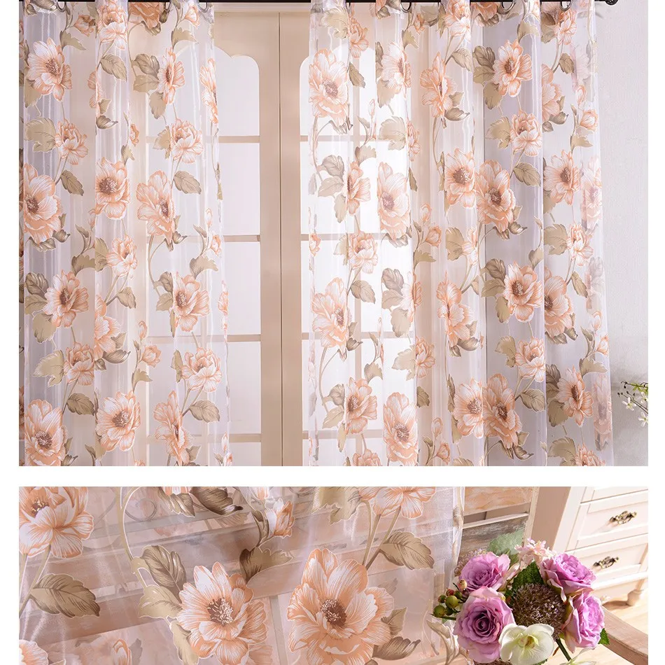 Top Finel New Brand Tulle for Windows Sheer Curtains for Kitchen Living room Bedroom Print Sheer Voile Curtains Brown Pink 14