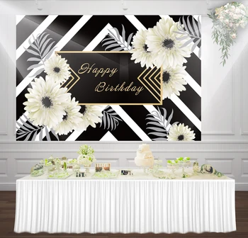 

HUAYI custom happy birthday floral striped for adult children Studio photoshoot props birthday party backdrop background lw-1078