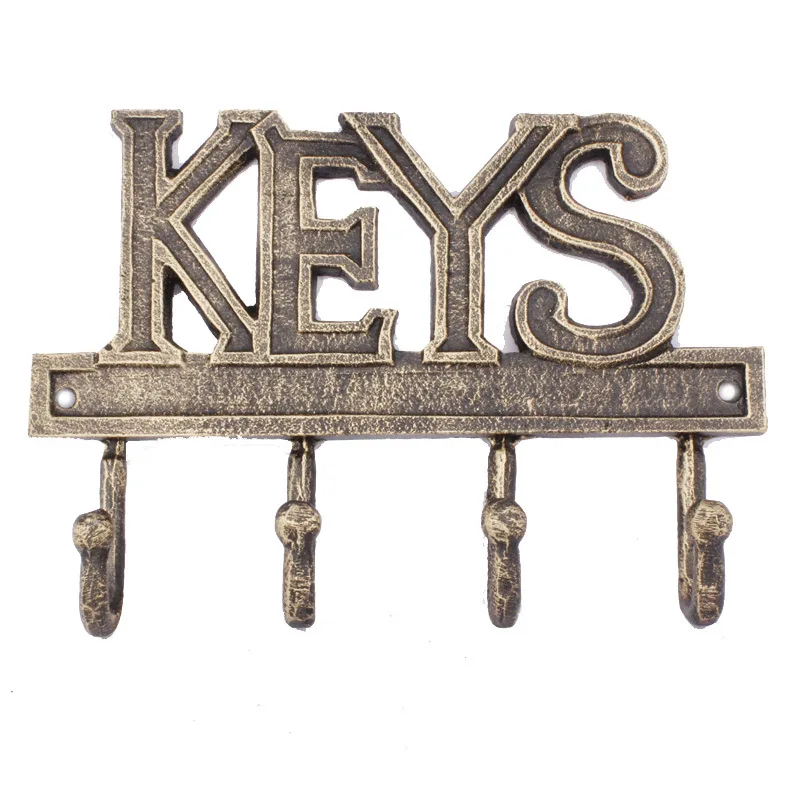 

Wall Mounted Key Hook - Rustic Western Cast Iron Key Hanger Decorative Key Organizer Rack with 4 Hooks - with Screws and Anchors