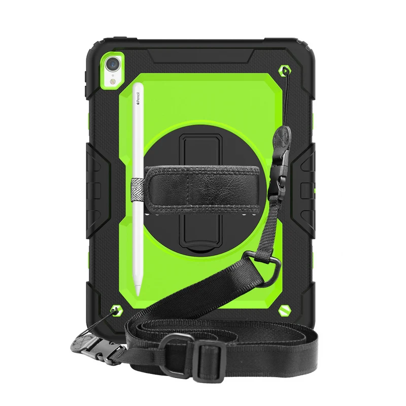 Black-Green 360 чехол, вращающийся на 360 градусов для Apple iPad pro 11 Tablet Kids Ударопрочный силиконовый Твердый кожух+ ремешок на шею и ремешок для рук - Цвет: Black-Green