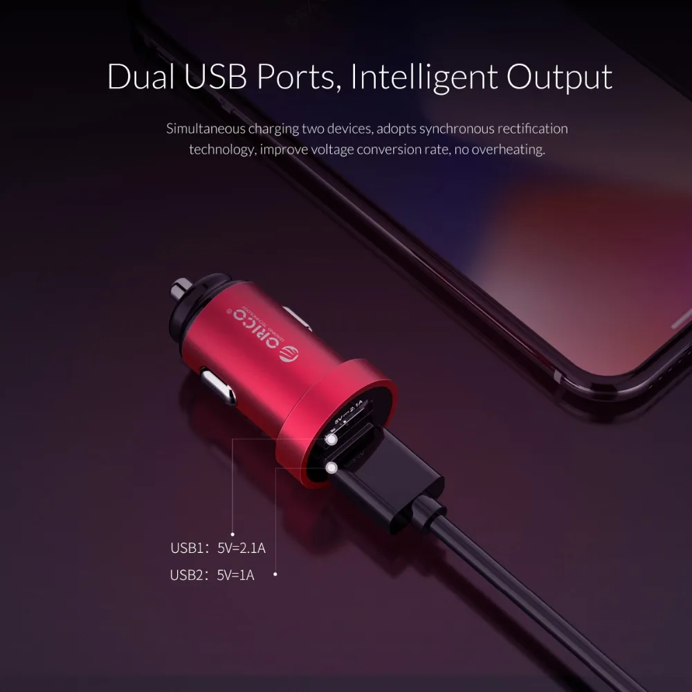 ORICO البسيطة شاحن سيارة المزدوج USB للهاتف المحمول شاحن ل هاتف لوحي GPS سريع شاحن سيارة-شاحن ORICO البسيطة شاحن سيارة المزدوج USB للهاتف المحمول شاحن ل هاتف لوحي GPS سريع شاحن سيارة-شاحن
