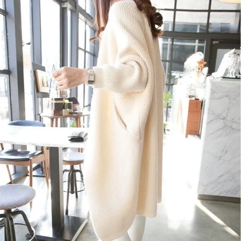 Woherb, корейский длинный кардиган, женский свободный свитер с рукавом летучая мышь,, повседневное женское пальто, толстый вязаный кардиган, Feminino 20586