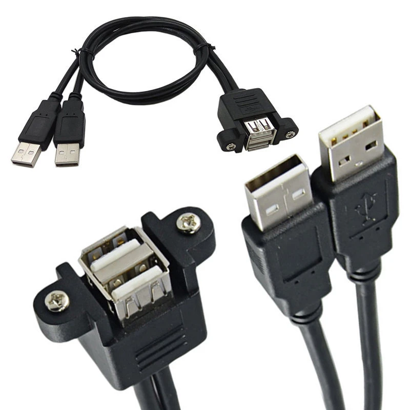 1pc Dual USB 2.0 Extension Cable Professional 1 Female Socket Panel Mount to 2 USB A Male Extension Cable 0.5m Mayitr