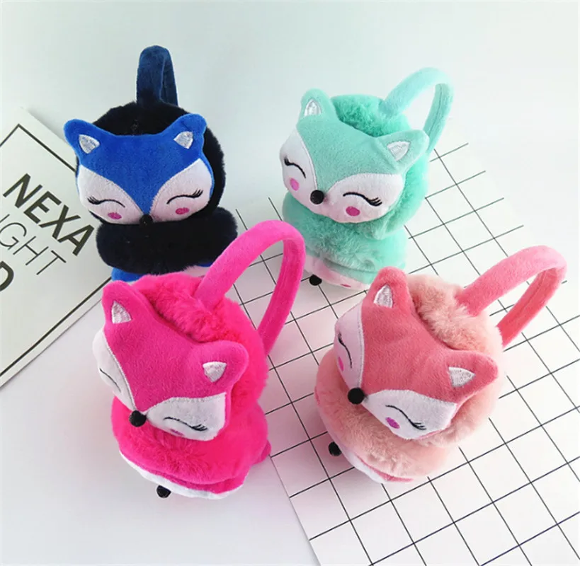 

Multicolored winter warm ear muffle female cute cartoon fox thickened plush children ears cover parents' children ear protectors