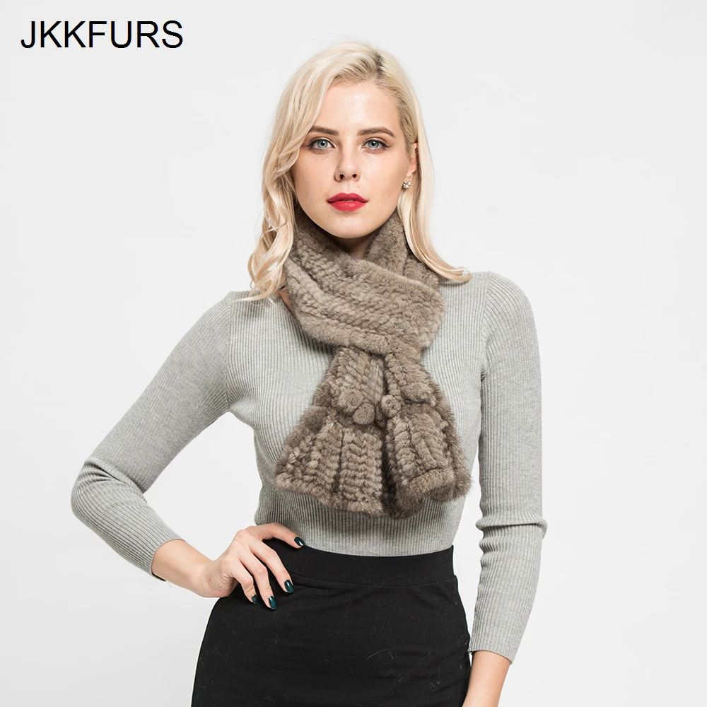 JKKFURS 2019 новый шарф из натурального меха норки Женская Модная вязаная меховая шаль