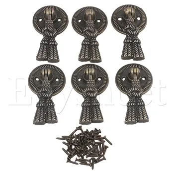 

6 x Vintage Double Hole Jewelry Box Pull Handle Hardware Bronze