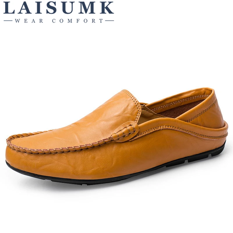 

2019 LAISUMK Comfortable Handmade Leather Shoes Casual Men's Flats Design Man Driving Shoes Soft Bottom Leather Men Shoes