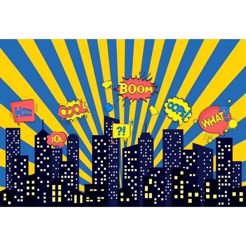 

Comic Superheroes Cityscape Baby Children Birthday Party Themed Background Studio Thin Vinyl Photography Props Cloth Backdrops