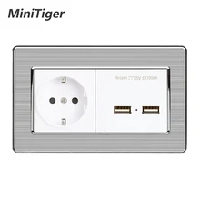 Minitiger ЕС Стандартный стены Мощность вытяжная настольная розетка зарядное устройство для автомобиля с двумя портами USB Индукционная зарядка Порты и разъёмы для мобильных устройств 5V 2.1A Нержавеющая сталь Панель