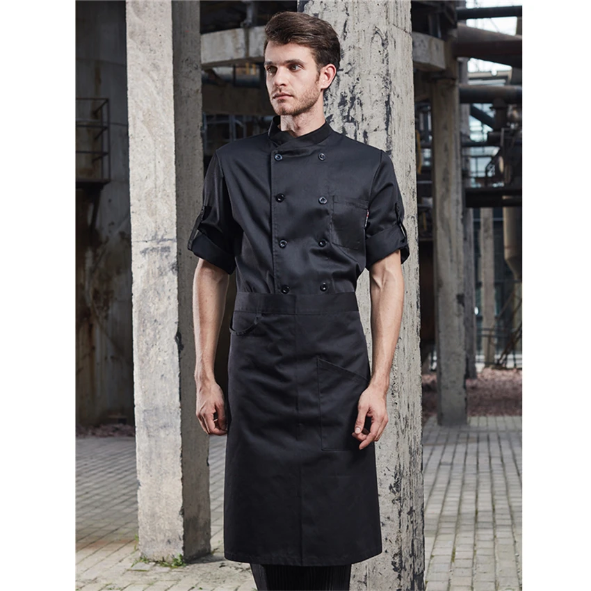 

Unisex Restaurant Kitchen Chef Uniformance Double Breasted Adjustable Sleeve Cook Bakery Catering Waiter Jacket with Apron