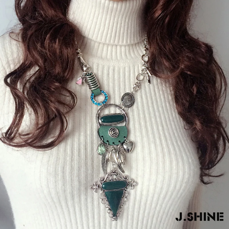 

JShine Ethnic Statement Necklace Geometric Resin Pendants for Women 2019 Irregular Boho Long Necklaces Women's Decoration