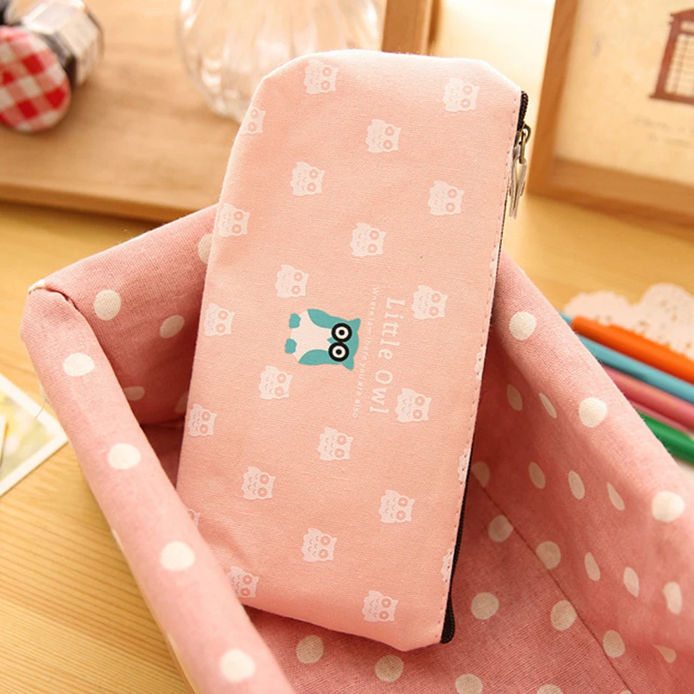 

Women Cartoon Cosmetic Bag Canvas Little Ship Owl Dolphin Cute Zipper Pencil Case Stationery Make Up Storage Pouch Pen Bag Hot