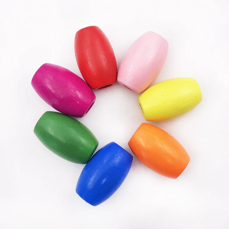 

30Pcs 30mm*20mm Big hole7mmRose orange pink Mixed color Olive shape wood beads for jewelry fitting diy accessories charm pendant