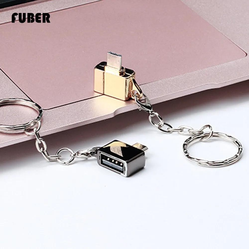 FUBER брендовый Металлический Micro USB штекер для USB 2,0 A Женский Адаптер конвертера OTG с брелоком Прямая поставка