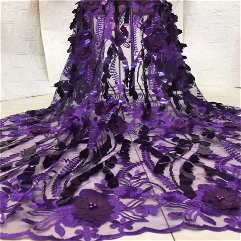 Nigerian Lace Fabrics for Wedding 2019 African French Fabric High Quality 3D Sequins Purple Handwork Applique | Дом и сад