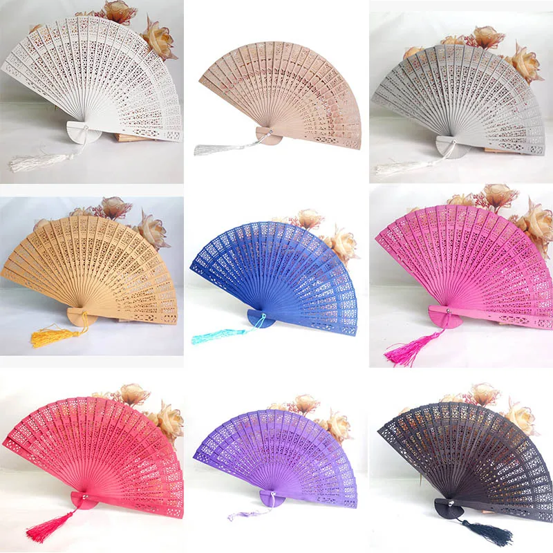 

Party Favor Home Decor Crafts Bamboo Wooden Fan Summer Accesory Hand Fans Weddings Parties Art Folding Carved Fragrant Wood