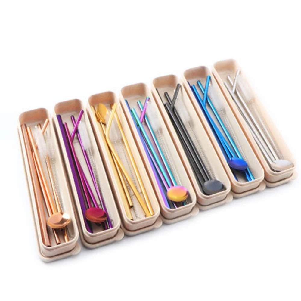 

6Pcs Metal Straw Stainless Steel Straws Reusable Straw Tubules Eco Friendly Drinking Tube with Box Cleaner Brush Bar Accessories