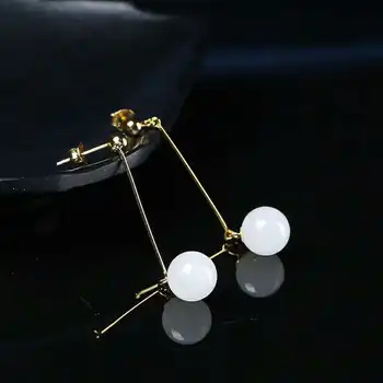 

Hetian Baiyu Silver earring New Bead earring h13#