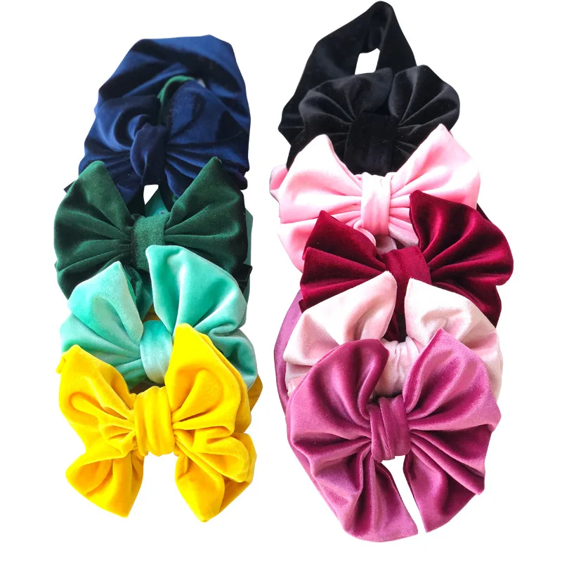

Girls 5'' Big Velvet Bow Headband For Spring 2018 Hairband Kids Solid Large Smooth Hair Bow Birthday Party Gift Hair Accessories