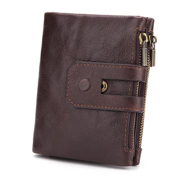 

YICHENG RFID Genuine Leather Wallet Men Vintage Solid Business Purse Money Bag Fashion Coin Pocket Brand Photo Holder Male Card