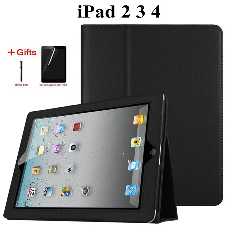 Тонкий Личи складной стенд из искусственной кожи чехол для ipad 2 ipad 3 ipad 4 9,7 Funda Smart Cover для ipad 2 3 4 9,7 дюймов Чехол + пленка + ручка