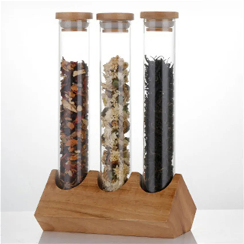 Creative Wooden Coffee Beans Flower Tea Display Rack Stand Cereals canister Glass Test Tube sealed Storage Decorative Ornaments - Цвет: A
