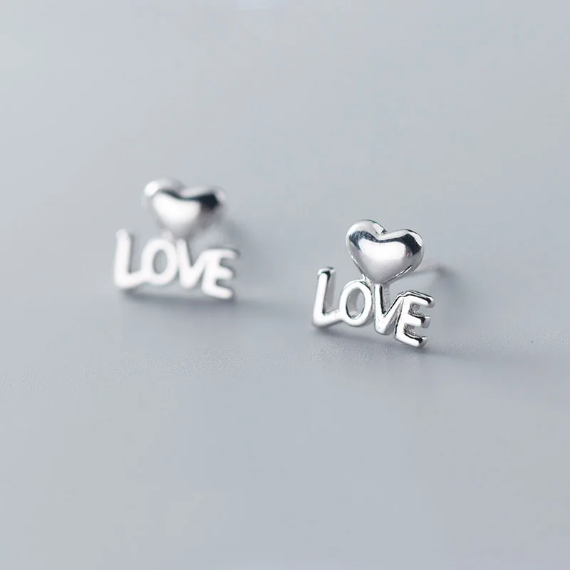 

Anniversary Love Letters Heart 925 Sterling Silver Studs Earrings