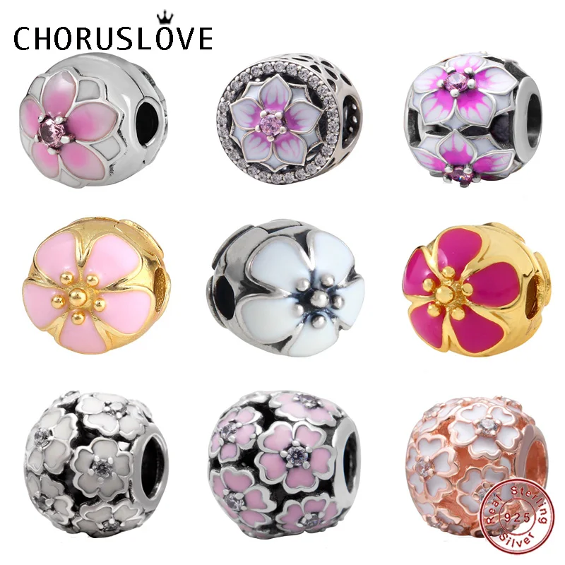 Choruslove Cherry Blossom Шарм Орхидея бисера 925 пробы Серебряный цветок бусины подходят