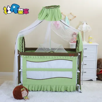 

EU standard export No Screw Multi-functional Child Bed newborn sleeping bed send bedding set Iron Cloth Crib Cradle baby bed