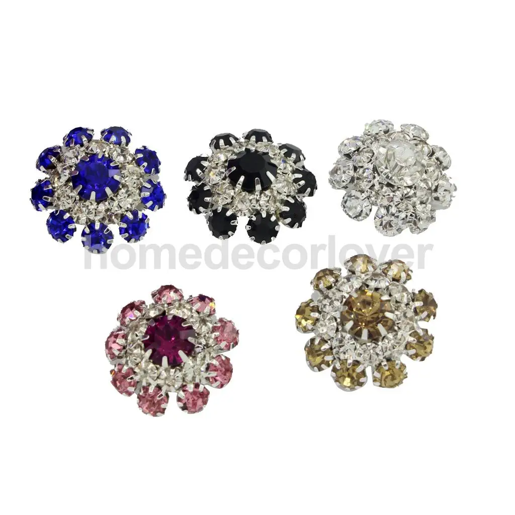 5Pcs Glass Metal Rhinestone Flower Shank Buttons Crystal Beads Bulk for Hair Flower DIY Craft Decor Sewing Garments Accessory