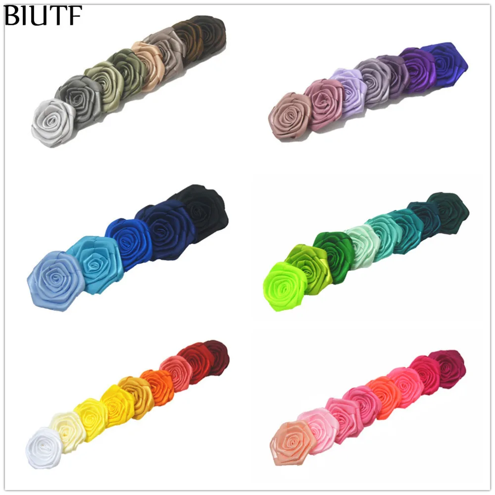 

45pcs/lot 4.5cm Rolled Satin Rosettes Flower WITH/WITHOUT Hair Clip Girl Hairpin Accessories Neon Color Available TH232